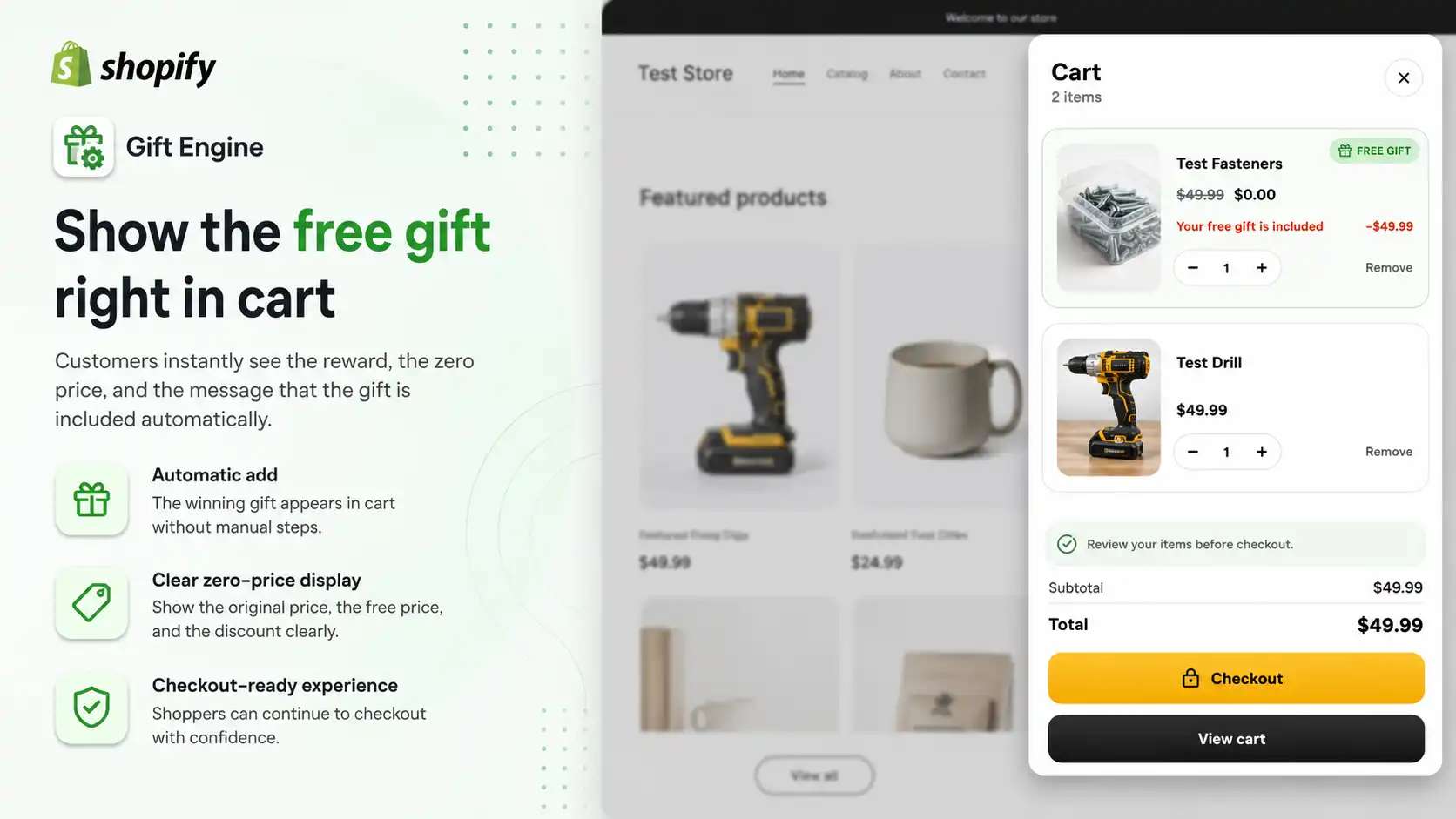 Show the free gift right in cart